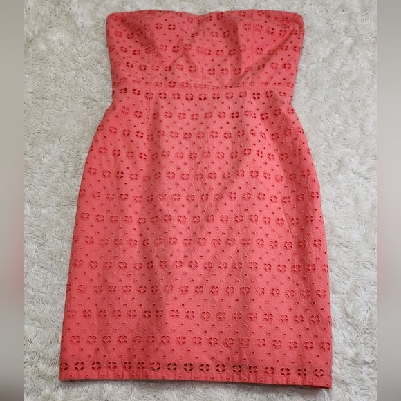 J CREW Factory NWT Eyelet Strapless Dress Salmon Pink Sz 6 - Picture 3 of 9